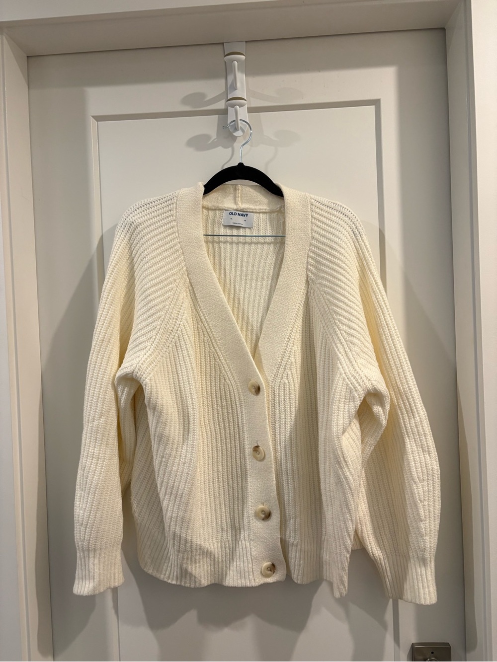 Old Navy Cream Ribbed V-Neck Button-Up Cardigan